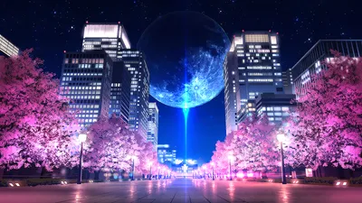 Sleek Anime Wallpaper World Wallpaper 4K 1920x1080 Anime, Cityscape, Hd, Pc, Desktop, Wallpaper, Neon-lit, Avenue, Framed, Pink, Cherry, Blossoms, White, Red, Ultrawide, Full HD