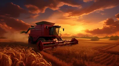 Red Harvester Working Wheat Field Nature Wallpaper 4K 2912x1632 Ultrawide, QHD