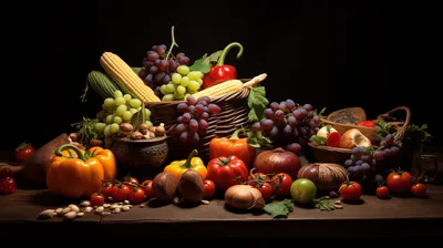 Still Life Display Harvest Produce Black/Dark Wallpaper 4K 2912x1632 Ultrawide, QHD