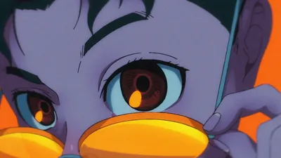 Serene Close Wallpaper Abstract Wallpaper 4K 1920x1080 Close-up, Anime-style, Hd, Desktop, Wallpaper, Featuring, Intense, Eyes, Vibrant, Colors, Inspired, Dandadan, Gray, Orange, Purple, Ultrawide, Full HD