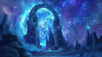 Sleek Captivating Wallpaper Space Wallpaper 4K 2912x1632 A, Captivating, Hd, Wallpaper, Featuring, Portal, From, World:, Warcraft, Against, Starry, Sky, Brown, Ultrawide, QHD