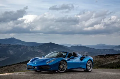Calm Blue Wallpaper Nature Wallpaper 4K 4096x2731 A, Blue, Ferrari, 488, Spider, Supercar, Parked, On, Scenic, Mountain, Road, Under, Gray, Landscape, 4K