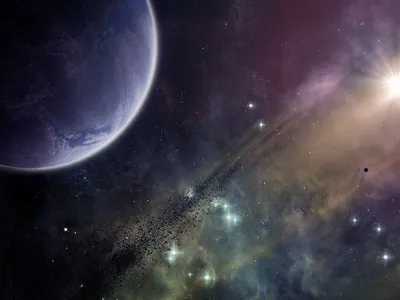 Sci Distant Planet Space Wallpaper 4K 1600x1200 A, Stunning, Hd, Desktop, Wallpaper:, Featuring, Sci-fi, Scene, Distant, Planet, Surrounded, Vibrant, Gray, Landscape