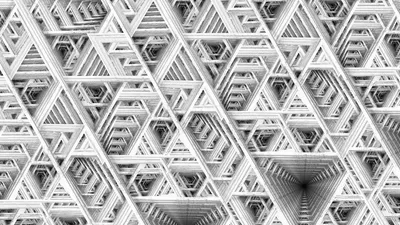 Misty Black Wallpaper Abstract Wallpaper 4K 2560x1440 Black, And, White, Abstract, Fractal, Pattern, Of, Intricate, Repeating, Triangular, Shapes, Forming, Ultrawide, QHD