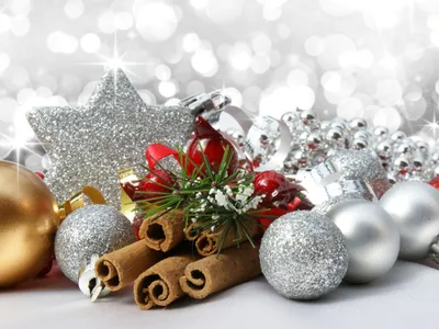 Sleek Silver Wallpaper Abstract Wallpaper 4K 2048x1536 Silver, And, Gold, Christmas, Ornaments, Cinnamon, Sticks, Greenery, Arranged, Sparkling, Bokeh, Create, White, Landscape, Full HD