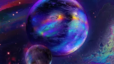 Vivid Sci Depicting Glowing Colorful Space Wallpaper 4K 3840x2160 Vivid, 4k, Ultra, Hd, Sci-fi, Wallpaper:, Depicting, A, Glowing, Colorful, Planet, Smaller, Red, Brown, Ultrawide