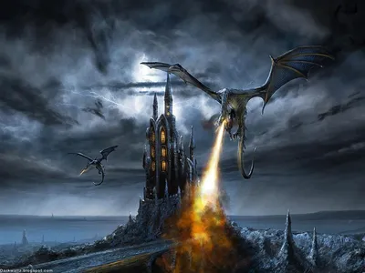 Serene Fantasy Wallpaper Fantasy Wallpaper 4K 1600x1200 Hd, Desktop, Wallpaper:, Featuring, A, Fantasy, Scene, With, Fire-breathing, Wyvern, Castle, Under, Gray, Brown, Landscape