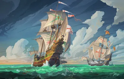 Fantasy Two Majestic Nature Wallpaper 4K 1920x1220 A, Fantasy, Hd, Desktop, Wallpaper:, Featuring, Two, Majestic, Ships, Sailing, Vibrant, Ocean, Gray, Ultrawide, Full HD