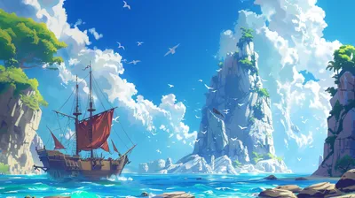 Epic Fantasy Wallpaper Nature Wallpaper 4K 2912x1632 Fantasy, Landscape, Hd, Wallpaper:, Featuring, A, Majestic, Ship, Sailing, Near, Towering, Island, Red, Ultrawide, QHD
