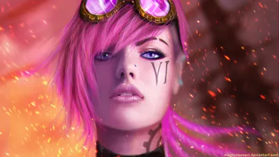 Serene League Wallpaper Fantasy Wallpaper 4K 1920x1080 Hd, Wallpaper:, Featuring, Vi, From, League, Of, Legends, Vibrant, Purple, Hair, Eyes, Pink, Brown, White, Ultrawide, Full HD