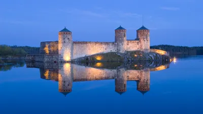 Epic Olavinlinna Wallpaper Fantasy Wallpaper 4K 1920x1080 Olavinlinna, Castle, In, Savonlinna, Illuminated, At, Dusk, Perfectly, Reflected, Calm, Lake, Surface, Pink, Gray, Ultrawide, Full HD