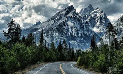 Peaks Mountain Forest Nature Wallpaper 4K 1920x1153 White