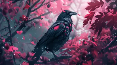 Crow Amidst Red Abstract Wallpaper 4K 2910x1630 Red-tinged, Ultrawide, QHD