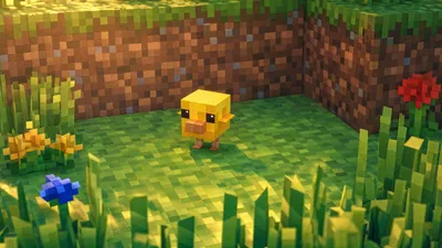 Minecraft Blocky Yellow Chick Sunlit Games Wallpaper 4K 3838x2158 Ultrawide, QHD