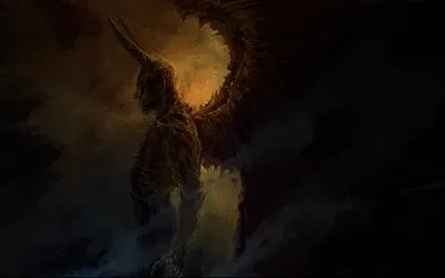 Radiant Dark Wallpaper Black/Dark Wallpaper 4K 1920x1200 A, Dark, Imposing, Demon, Figure, With, Horns, And, Wings, Stands, Against, Backdrop, Brown, Ultrawide, Full HD