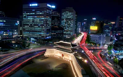 Time Lapse Bustling Seoul Black/Dark Wallpaper 4K 1918x1198 Time-lapse, Ultrawide