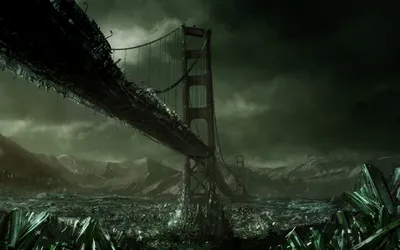 Radiant Dark Wallpaper Black/Dark Wallpaper 4K 1920x1200 A, Dark, Post-apocalyptic, Scene, Featuring, Destroyed, Bridge, Surrounded, Crystalline, Structures, Inspired, Aesthetics, Gray, Ultrawide, Full HD