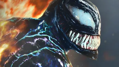 Close Venom Teeth Glowing Blue Abstract Wallpaper 4K 5315x2990 Close-up, Of, Venom, With, Sharp, Teeth, And, Glowing, Blue, Veins, Set, Against, White, Gray, Ultrawide, 4K