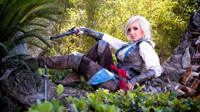 Calm Woman Wallpaper Abstract Wallpaper 4K 1920x1080 Woman, In, Cosplay, With, White, Hair, And, Grey, Eyes, Wielding, Pistol, Sword, Ultrawide, Full HD