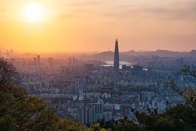 Sunset Skyscraper Cityscape South Korea World Wallpaper 4K 2046x1364 Full HD, Landscape