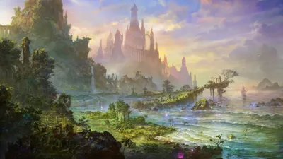 Vibrant Fantasy Majestic Castle Distance Fantasy Wallpaper 4K 2000x1125 A, Vibrant, Fantasy, Scene, Featuring, Majestic, Castle, Distance, Surrounded, Lush, Landscapes, Serene, Gray, Ultrawide, Full HD