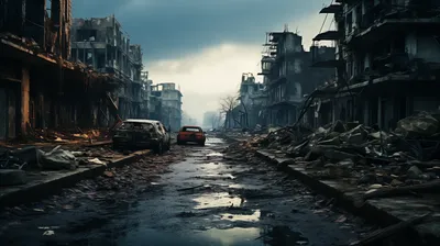 War Torn Cityscape Destruction World Wallpaper 4K 2912x1632 Hd, Wallpaper, Of, A, War-torn, Cityscape, Showing, Destruction, Abandoned, Vehicles, Mood, Desolation, Gray, Ultrawide, QHD