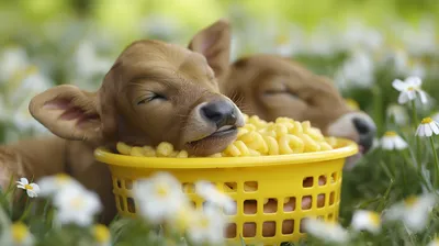 Sleeping Calves Basket Macaroni Floral Abstract Wallpaper 4K 2910x1630 Ultrawide, QHD