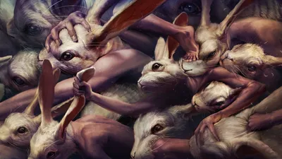 Dark Abstract Wallpaper Fantasy Wallpaper 4K 1920x1080 An, Abstract, And, Artistic, Hd, Wallpaper, Featuring, A, Surreal, Composition, Intertwined, Rabbits, Gray, Brown, Ultrawide, Full HD