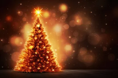 Glowing Golden Christmas Tree Nature Wallpaper 4K 2208x1471 Tree, Full HD, Ultrawide