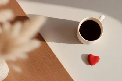 Coffee Cup Red Heart Abstract Wallpaper 4K 2208x1471 Full HD, Ultrawide