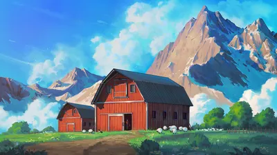 Anime Depicting Serene Countryside Red Nature Wallpaper 4K 1918x1078 Anime-style, Ultrawide