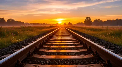 Train Tracks Sunrise Stretching World Wallpaper 4K 4542x2470 Ultrawide, 4k