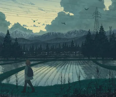 Anime Countryside Lone Boy Standing Nature Wallpaper 4K 1948x1623 Full HD, Square