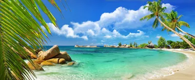 Tropical Seychelles Beach Nature Wallpaper 4K 3598x1477 Crystal-clear, Ultrawide, QHD