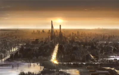 Serene Sci Wallpaper World Wallpaper 4K 5500x3500 A, 4K, Ultra, Hd, Sci-fi, Cityscape, At, Sunset, Tall, Futuristic, Skyscrapers, Glowing, Gray, Ultrawide