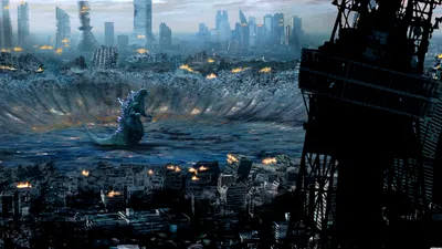 Vivid Fantasy Wallpaper World Wallpaper 4K 1920x1080 Hd, Fantasy, Godzilla, Desktop, Wallpaper, Depicting, The, Massive, Creature, Standing, Devastated, Cityscape, White, Gray, Ultrawide, Full HD