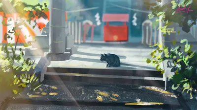 Black Anime Cat Animals Wallpaper 4K 3838x2158 Anime-style, Ultrawide, QHD