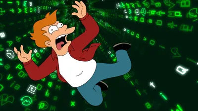 Fry Show Futurama Falling Digital Technology Wallpaper 4K 1918x1078 Ultrawide