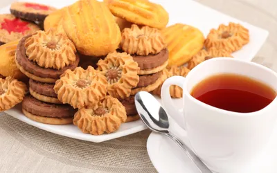 Plate Assorted Cookies Accompanied Cup Abstract Wallpaper 4K 2558x1598 Full HD, Ultrawide