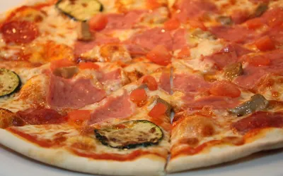 Delicious Pizza Topped Ham Abstract Wallpaper 4K 1918x1198 Ultrawide