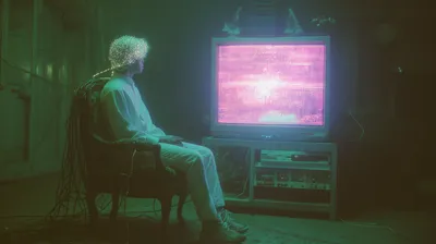 Sci Nostalgia Lone Person Watches Abstract Wallpaper 4K 2912x1632 Sci-fi, Nostalgia:, Lone, Person, Watches, A, Glitching, Pink, Crt, Dim, Green, Gray, Ultrawide, QHD