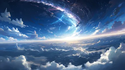 Moody Anime Wallpaper Nature Wallpaper 4K 2200x1233 Hd, Anime-style, Fantasy, Sky, Wallpaper:, Featuring, Vibrant, Blue, Clouds, Glowing, Cosmic, Swirl, White, Brown, Ultrawide, Full HD