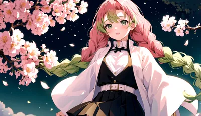 Bright Mitsuri Wallpaper Abstract Wallpaper 4K 2096x1216 Mitsuri, Kanroji, From, Demon, Slayer:, Kimetsu, No, Yaiba, Stands, Beneath, Blooming, White, Ultrawide, Full HD