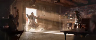 Epic Depicts Wallpaper Fantasy Wallpaper 4K 3782x1599 Hd, Wallpaper, Depicts, A, Dramatic, Scene, Of, Cowboy, Bursting, Into, Dimly, Lit, White, Ultrawide, QHD