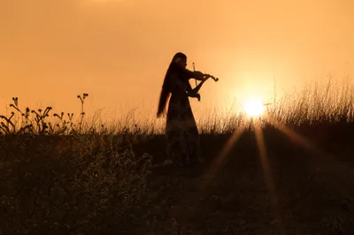 Golden Silhouette Wallpaper Nature Wallpaper 4K 2000x1333 Hd, Pc, Desktop, Wallpaper, Silhouette, Of, A, Woman, Playing, Violin, Sunset, Moody, Orange, Purple, Ultrawide, Full HD