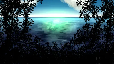 Scenic Dark Blue Artistic Ocean Nature Wallpaper 4K 3840x2160 Scenic, Dark-blue, Artistic, Ocean, Scene, Framed, By, Silhouetted, Foliage, Glowing, Teal, Horizon, Black, White, Ultrawide, 4K