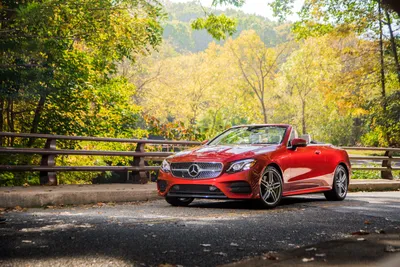 Radiant Red Wallpaper Nature Wallpaper 4K 3300x2200 A, Red, Mercedes-benz, E-class, Cabriolet, Parked, On, Scenic, Road, Surrounded, Lush, Green, White, Gray, Landscape, QHD