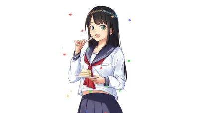 Bold Anime Wallpaper Abstract Wallpaper 4K 2200x1250 Hd, Anime-style, Original, Artwork, Of, A, Girl, In, Sailor, School, Uniform, Eating, White, Brown, Gray, Ultrawide, Full HD