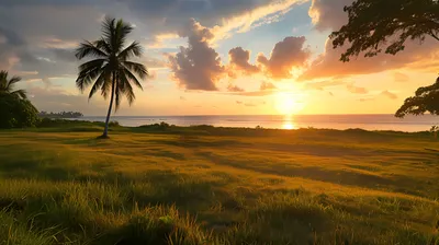 Sunset Seaside Horizon Solitary Palm Nature Wallpaper 4K 5822x3262 View, Ultrawide, 4k