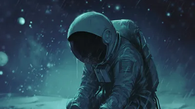 Dark Sad Wallpaper Nature Wallpaper 4K 2912x1632 A, Sad, Astronaut, Kneels, In, Desolate, Snow-covered, Landscape, Evoking, Feelings, Isolation, Longing, Gray, Brown, Ultrawide, QHD